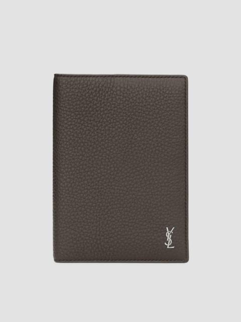 SAINT LAURENT Tiny Cassandre Passport Case in Grained Leather - Urban Grey