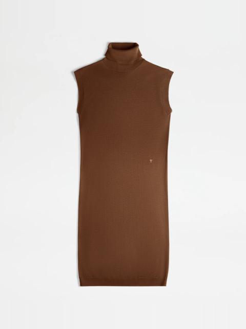 Tod's DRESS IN SILK BLEND KNIT - BROWN