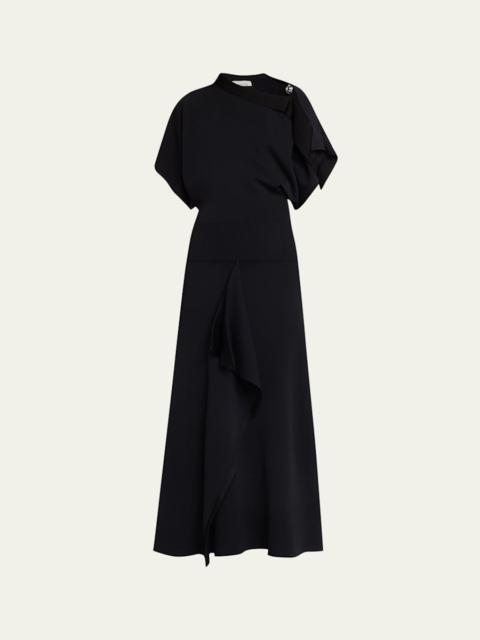 Lanvin Asymmetric Silver Button A-Line Dress
