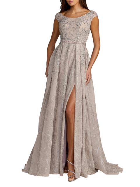 MAC DUGGAL Women's Embellished Tulle Cap-Sleeve Gown - Taupe