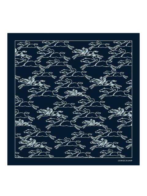 Longchamp Gallop Denim Silk scarf 50 Navy - OTHER