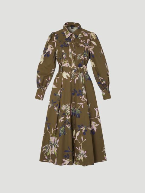 KAREN MILLEN Plus Size Floral Print Cotton Sateen Woven Midi Shirt Dress