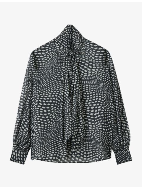 WHISTLES Mixed Spot Scarf Sheer Blouse