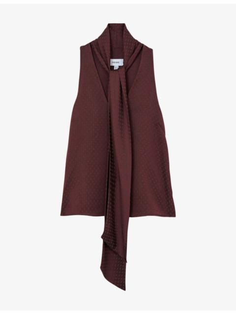 REISS Tilly Jacquard Tie-Neck Woven Top