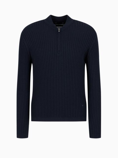 EMPORIO ARMANI Virgin-wool ribbed jumper with half zip