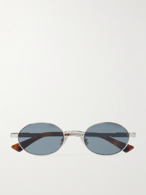 Bottega Veneta Stretch Panthos Oval-Frame Silver-Tone Sunglasses