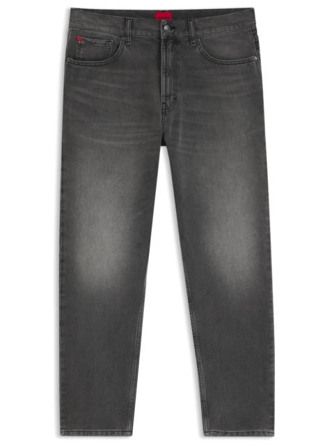 HUGO TAPERED-FIT JEANS IN GRAY DENIM WITH USED EFFECTS