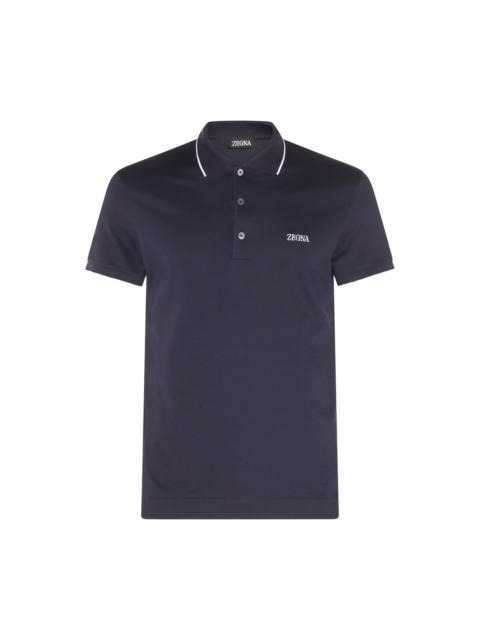 navy blue and white cotton polo shirt