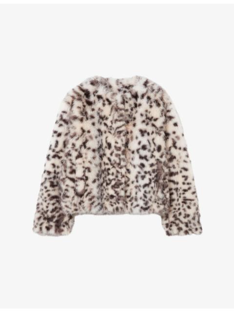Claudie Pierlot Leopard Round-Neck Faux-Fur Coat