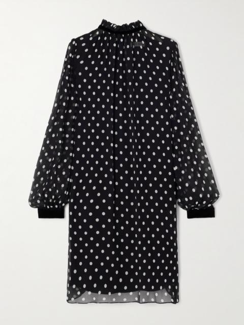NINA RICCI Velvet-trimmed Polka-dot Silk-crepon Mini Dress