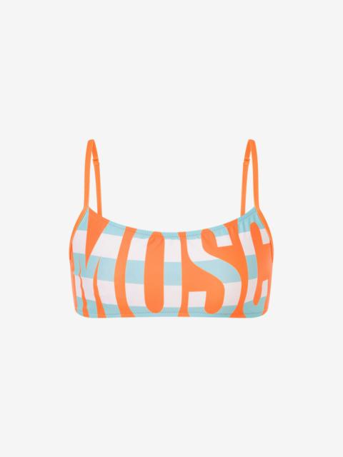 Moschino STRIPED LETTERING LOGO BANDEAU BIKINI TOP