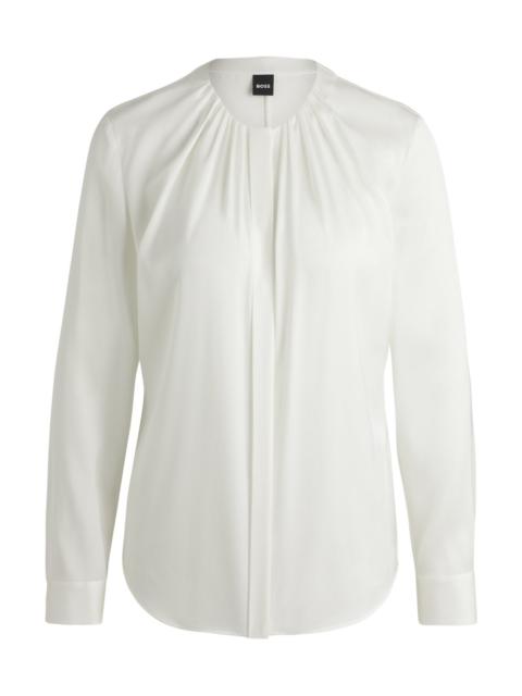 BOSS RUCHED-NECK BLOUSE IN STRETCH-SILK CREPE DE CHINE