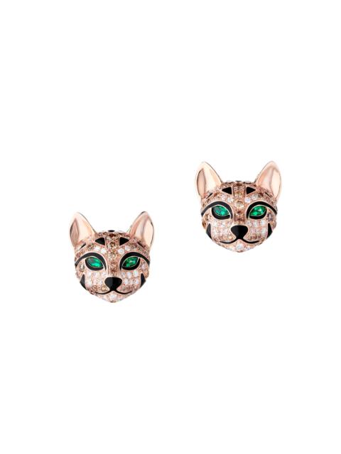 Boucheron Women's Animaux 18K Rose Gold, Two-Tone Diamond & Emerald Fuzzy The Leopard Stud Earrings - Rose Gol