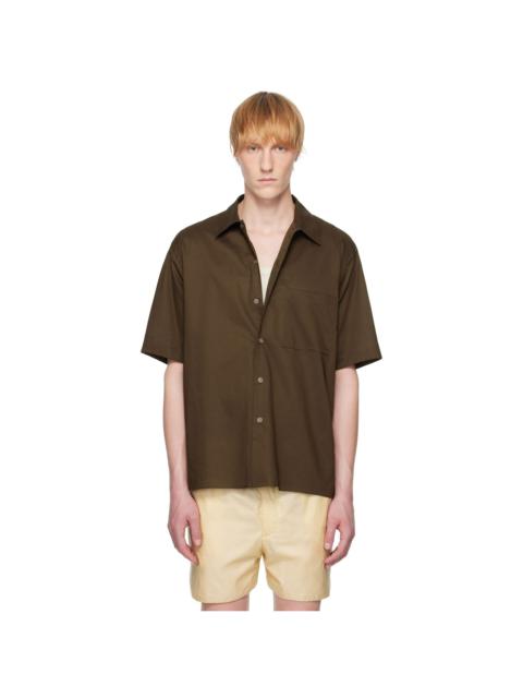 Brown Washed Finx Typewriter Open Collar Half Sleeved Shirt