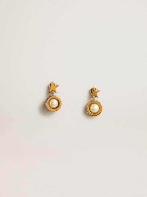 Golden Goose Earrings with gold star and pearl