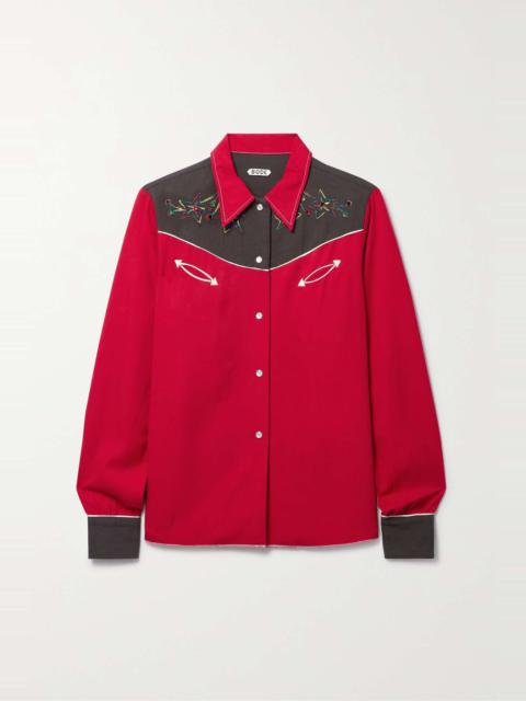 Embellished embroidered cotton-blend twill and canvas shirt