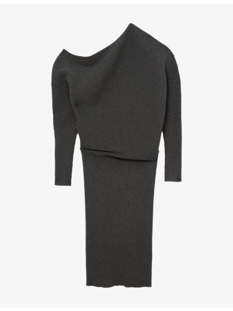 REISS Lara Off-Shoulder Draped Stretch-Knit Midi Dress