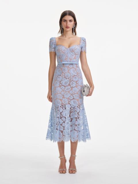 self-portrait Blue Fine Lace Midi Dress