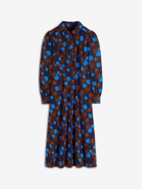 BODEN Pip Zip-Up Ponte Midi Dress-French Navy, Garden Blossom