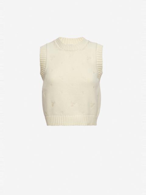 MAGDA BUTRYM Cotton vest with embroidered roses in cream