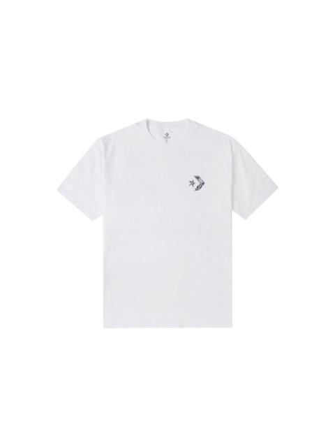 Converse Contrasting Colors cashew Loose Round Neck Short Sleeve Couple Style White 10023154-A01