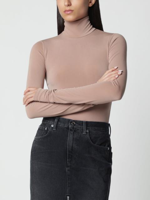 THE ANDAMANE Blush pink turtleneck bodysuit in stretch jersey