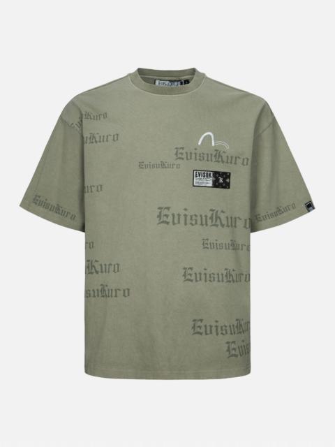EVISU Allover Logo and Seagull Embroidery Loose Fit Pigment Dye T-Shirt