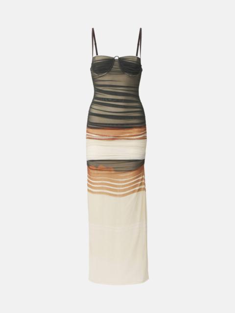 SIR. Breeze striped ruched mesh midi dress