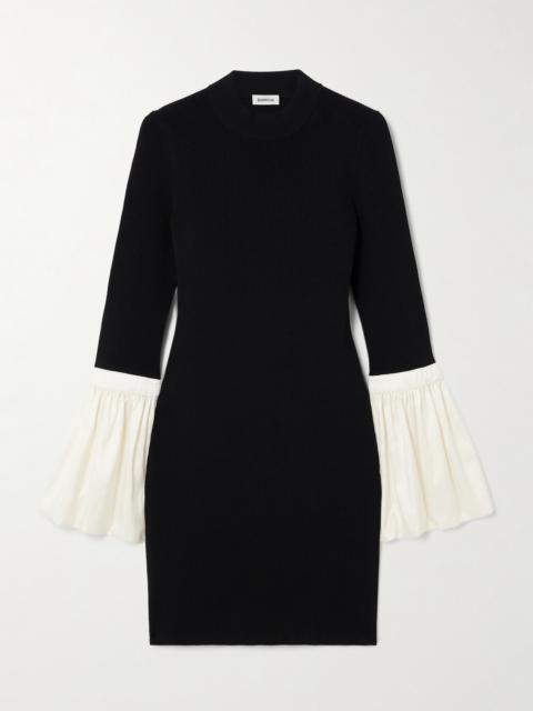 SIMKHAI Agathea Satin-trimmed Ribbed-knit Mini Dress