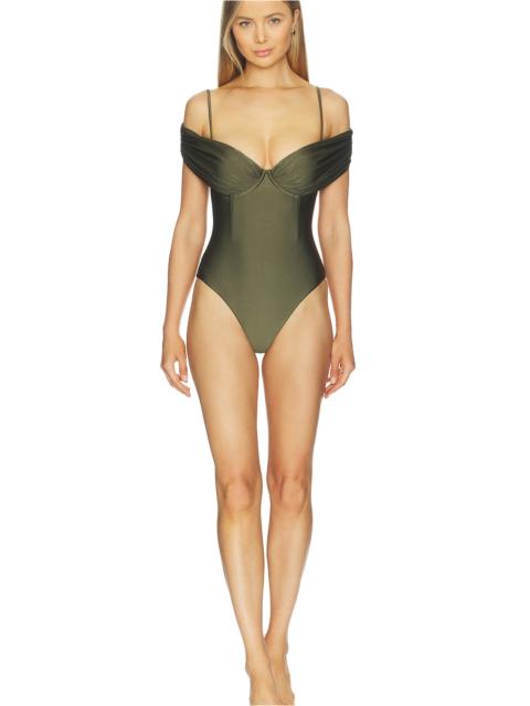 SIMKHAI Calix Draped Bustier Cup One Piece Swimsuit