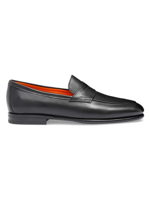 Santoni Men's Leather Penny Loafers - Black