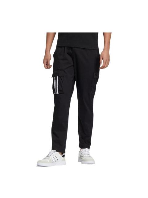 Men's adidas neo Casual Pocket Solid Color Stripe Sports Pants/Trousers/Joggers Black HC9671