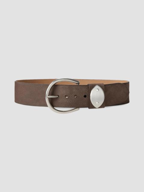 Ralph Lauren Women's Nubuck Pebbled Leather Wide Belt - Luggage Brown
