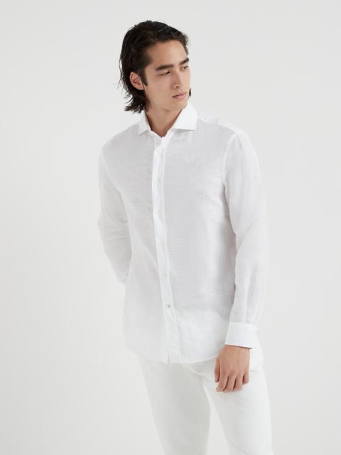 Brunello Cucinelli Palm Jacquard linen and cotton easy fit shirt with spread collar