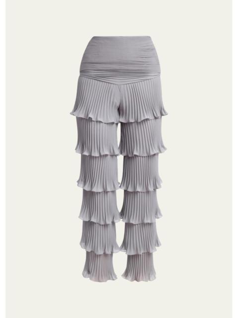 Valentino Pleated Ruffle Tiered Pants