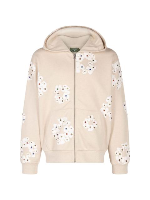 Rhinestone Cotton Wreath zip hoodie