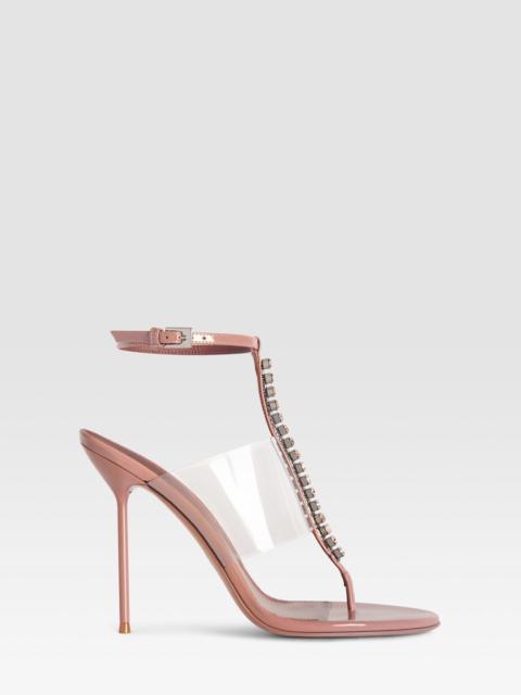 PARIS TEXAS Patent leather and PVC T-strap sandal with embroidered studs