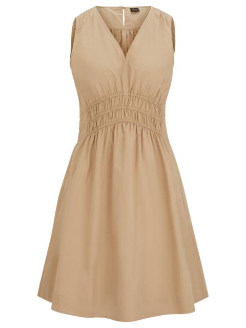 BOSS ELASTICATED-WAIST SLIM-FIT DRESS IN COTTON POPLIN