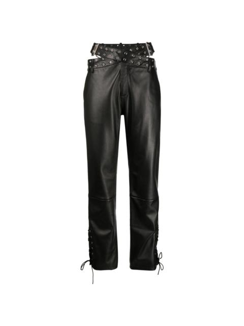 criss-cross belt leather trousers