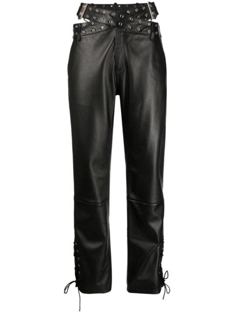 criss-cross belt leather trousers