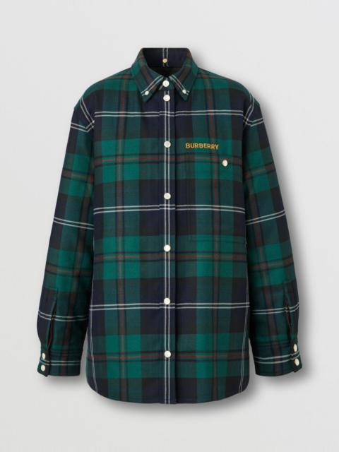 Burberry Embroidered Logo Check Wool Overshirt