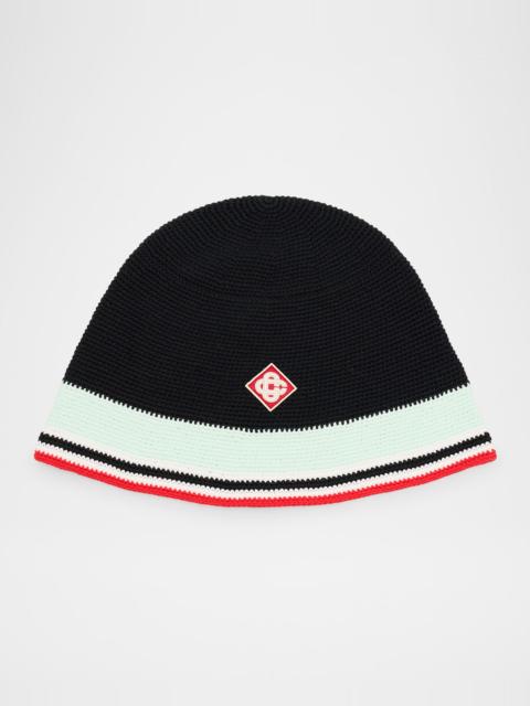 CASABLANCA Men's Monogram Stripe-Trim Crochet Beanie Hat