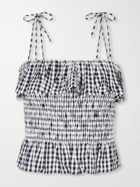 ALIX OF BOHEMIA Clara Ruffled Shirred Checked Cotton Top