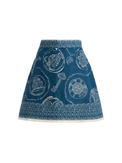 ALÉMAIS Lucky Printed Linen Mini Skirt blue