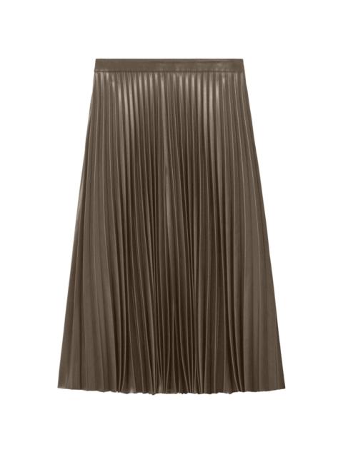 faux-leather pleated midi skirt