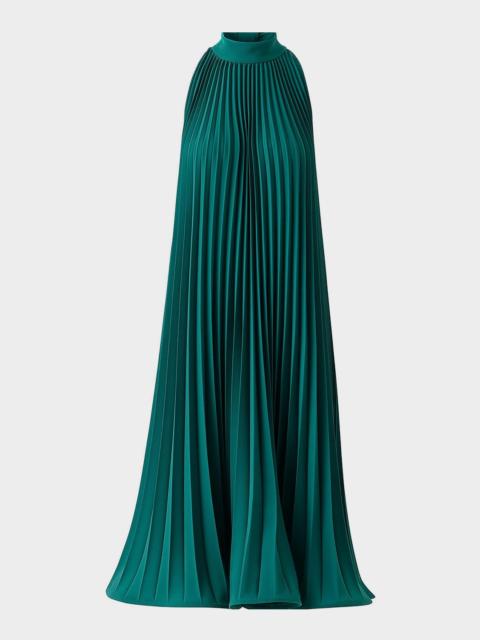 AKRIS Plisse Crepe Sleeveless Halter Midi Dress