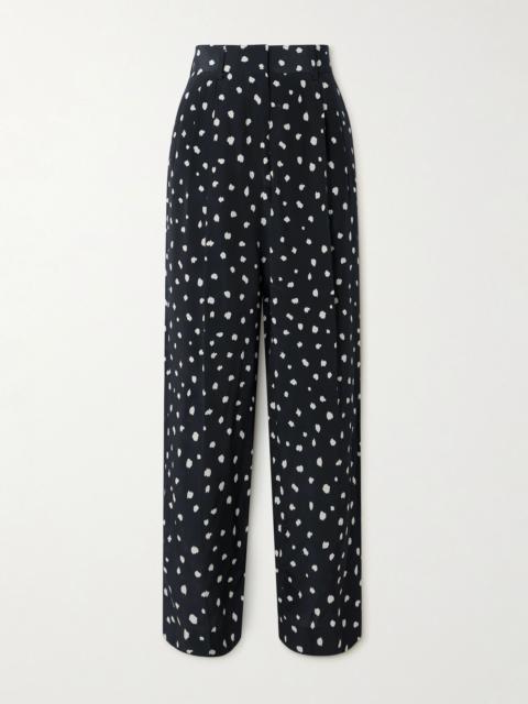 BLAZÉ MILANO Mariquita Fox pleated printed silk crepe de chine tapered pants Navy