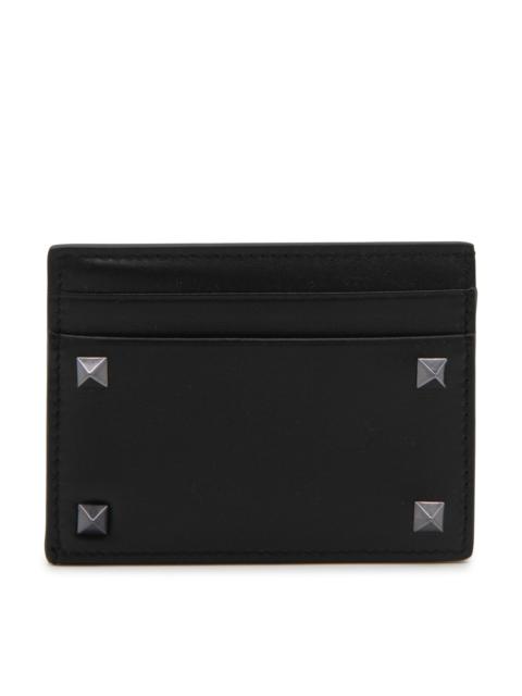 Valentino black leather rockstud card holder