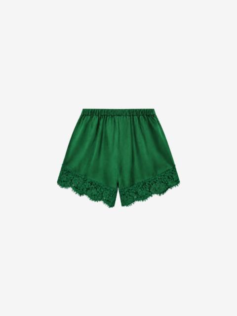 The Frankie Shop Albesa Satin Lace Trim Shorts - Kelly Green