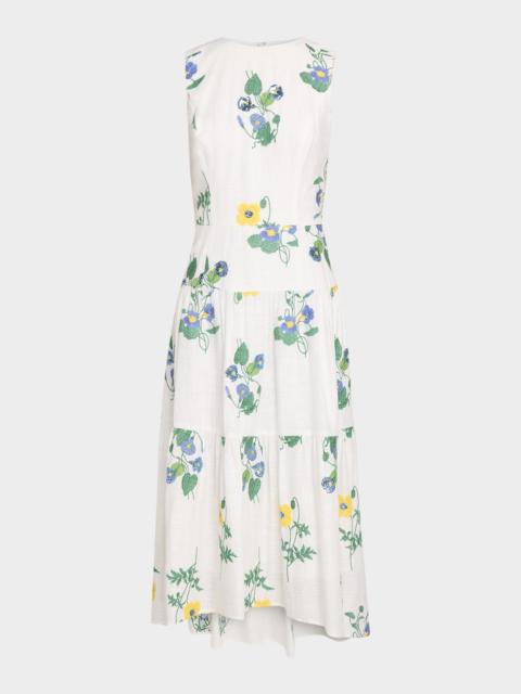 Shoshanna Cambridge Tiered Floral-Embroidered Midi Dress